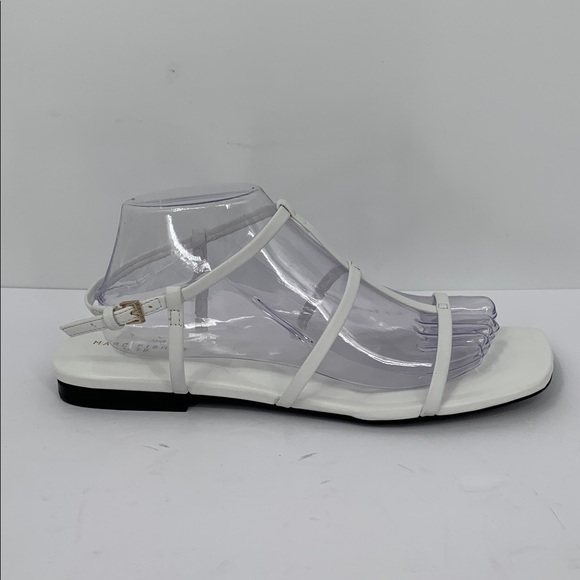 Marc Fisher Marris strappy flat sandal shoe white vegan buckle square toe new 10 - Picture 1 of 6